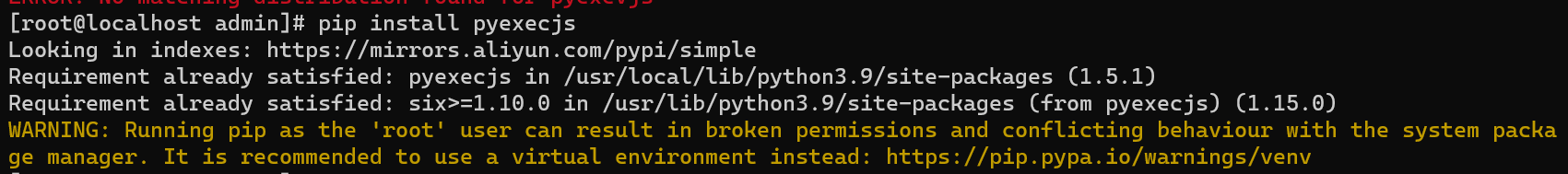 python-warning-running-pip-as-the-root-user-can-result-in-broken-permissions-and